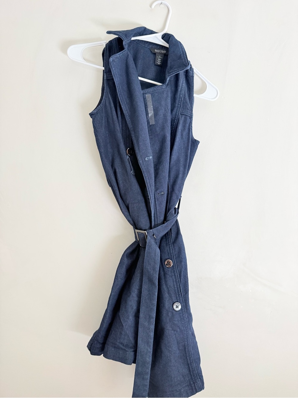 White House Black Market Navy Sleeveless Trench-Style Dress with Belt